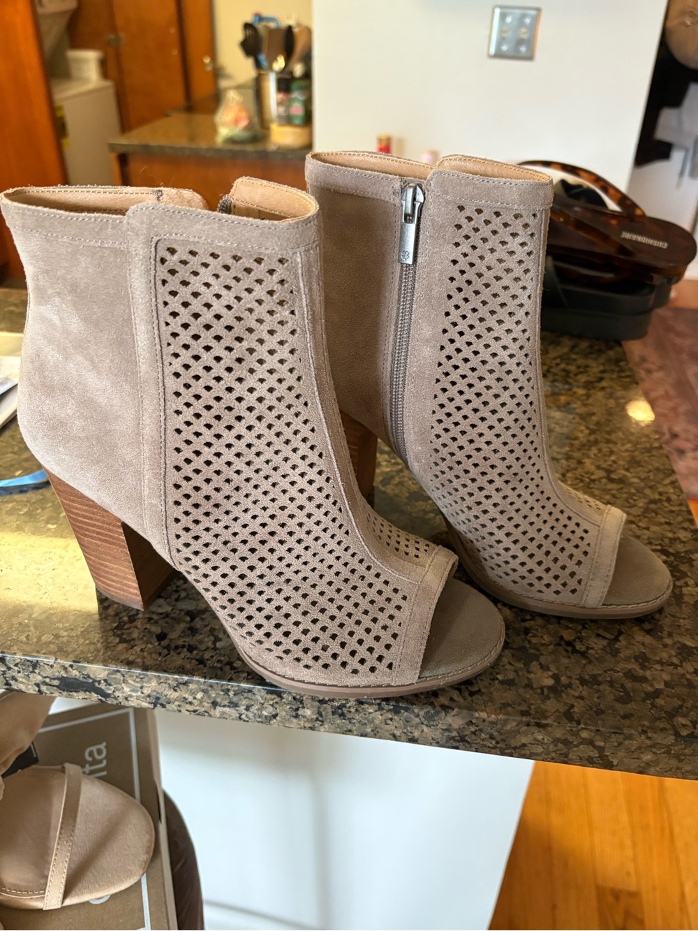 Lucky Brand Suede peep toe booties